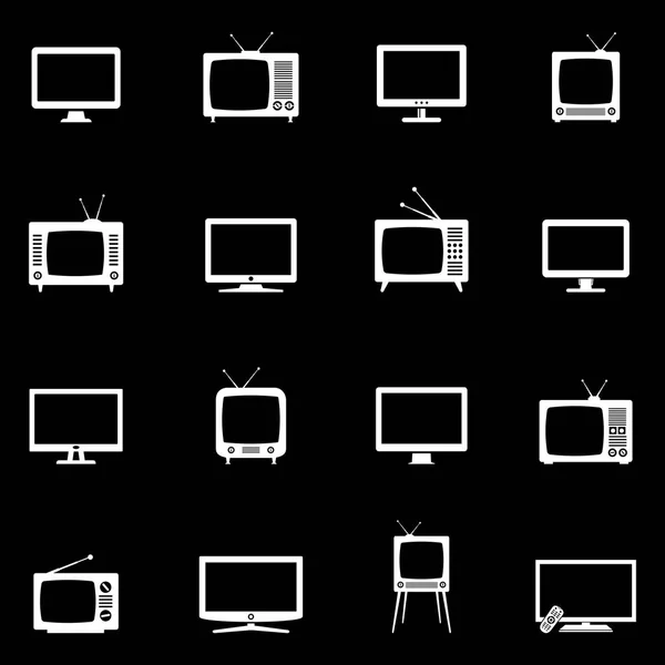 TV icônes blanches sur fond noir — Image vectorielle