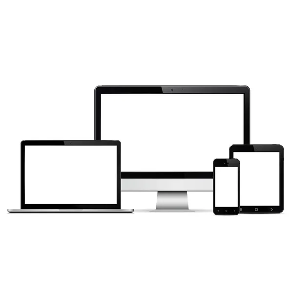 Dispositivos digitales modernos con pantalla en blanco — Vector de stock