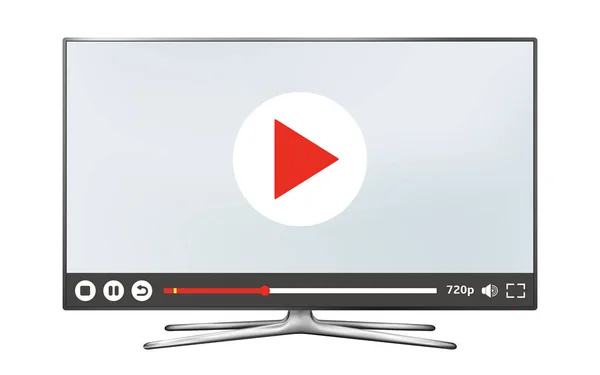 Monitor LCD Smart TV com leitor de vídeo na tela — Vetor de Stock