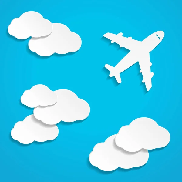 Papierowy samolot latający w chmurach — Wektor stockowy