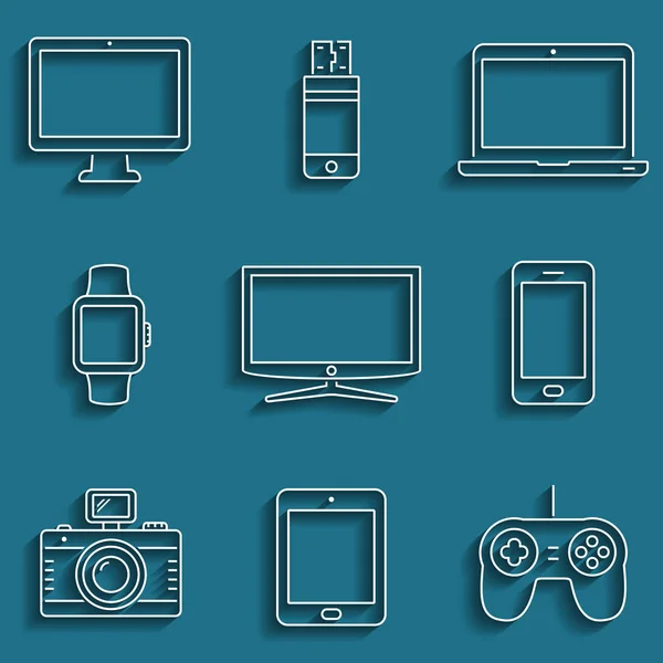 Dispositivos digitales esbozan iconos — Vector de stock