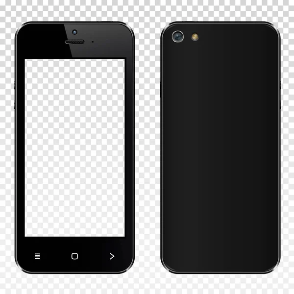 Reális Fekete Smartphone Val Átlátszó Háttér Elszigetelt Átlátható Képernyő Első — Stock Vector