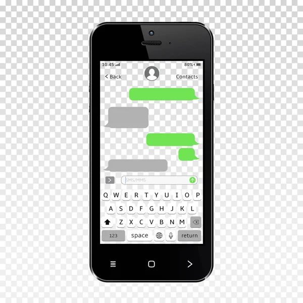 Makety Mobilních Messenger Transparentní Displej Smartphonu Izolované Průhledné Pozadí Vektorové — Stockový vektor