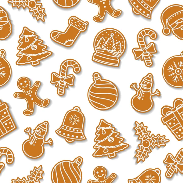 ジンジャーブレッドクッキーとベクトルクリスマスシームレスパターン — ストックベクタ