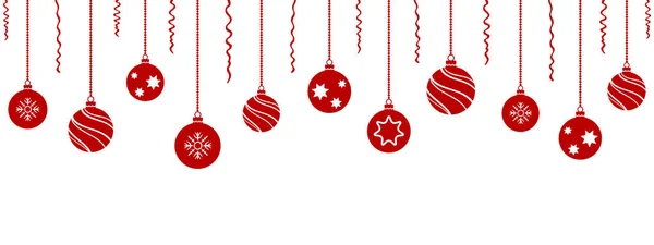 Bolas rojas de Navidad colgando fondo — Vector de stock