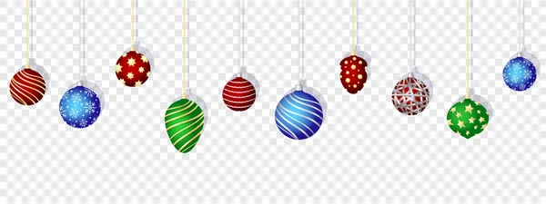 Boules de Noël colorées sur fond transparent — Image vectorielle