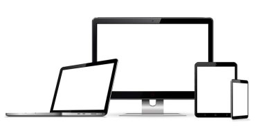 Bilgisayar monitör, dizüstü bilgisayar, tablet ve smartphone ile boş ekranlar kümesi