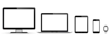 Bilgisayar monitör, dizüstü bilgisayar, tablet ve smartphone ile boş ekranlar kümesi