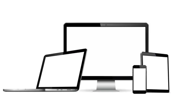 Conjunto de telas em branco com monitor de computador, laptop, tablet e smartphone — Vetor de Stock