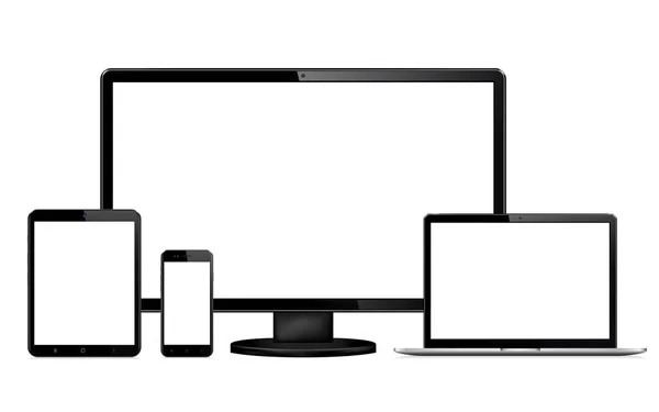 Exibição de web design-computador responsivo, laptop, tablet pc, smartphone — Vetor de Stock