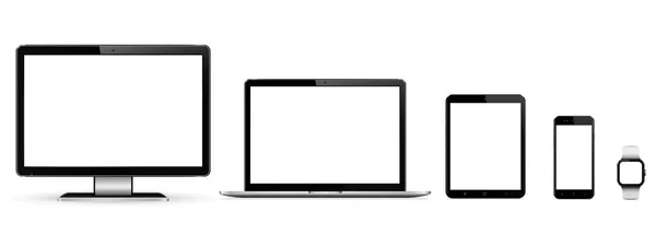 Set leerer Bildschirme mit Computermonitor, Laptop, Tablet und Smartphone — Stockvektor