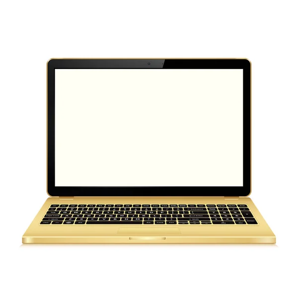 Gold laptop with blank screen isolated on white background — Stock Vector