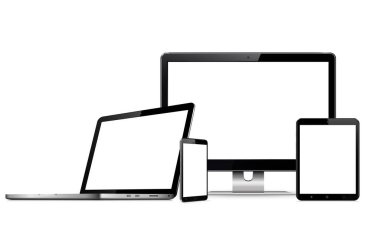 Bilgisayar monitör, dizüstü bilgisayar, tablet ve smartphone ile boş ekranlar kümesi