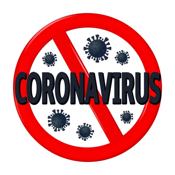 Abstract virus strain model Novel coronavirus 2019-nCoV is cross out with red STOP sign — Vetor de Stock