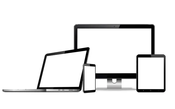 Set of blank screens with computer monitor, laptop, tablet, and smartphone — Stock Vector