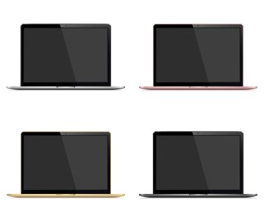 Laptop vektörü ayarlandı. Gümüş, koyu gri, altın ve gül rengi.