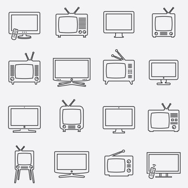 TV simgeler kümesi. Doğrusal vektör simgeler. İzole Tv sembollerin.