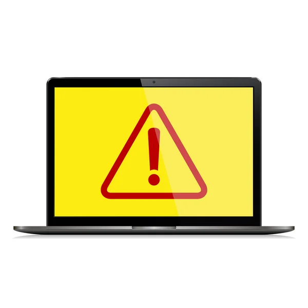 Laptop screen with caution sign — Stock Vector