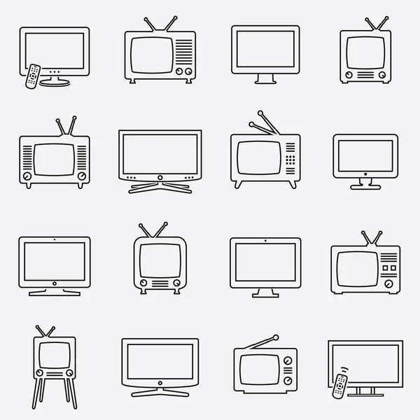 Conjunto de ícones de TV. Ícones vetoriais lineares. Pictogramas isolados de TV . — Vetor de Stock