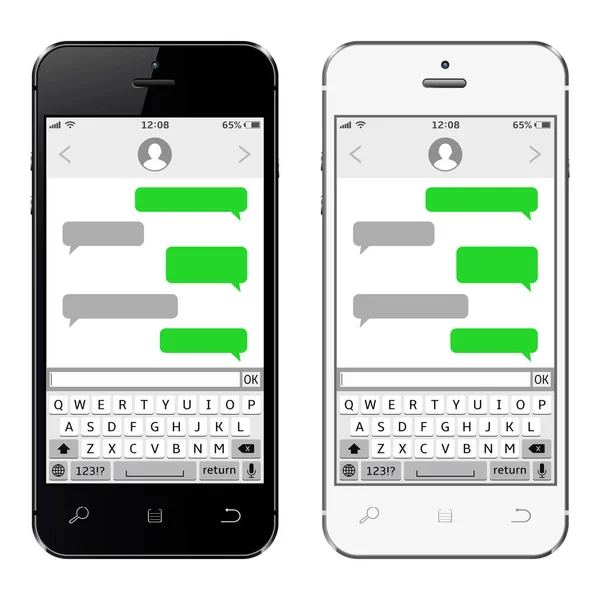 Telefoni cellulari con sms chat. Finestre dei messaggeri. Schermo smartphone di chat e messaggistica . — Vettoriale Stock