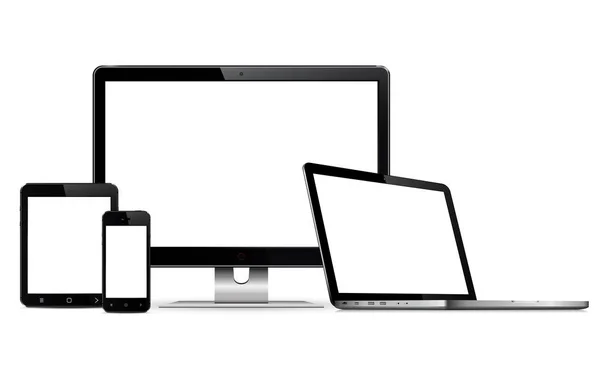 反应灵敏的网页设计 电脑显示屏 笔记本电脑和平板电脑 手机隔离 矢量说明 — 图库矢量图片