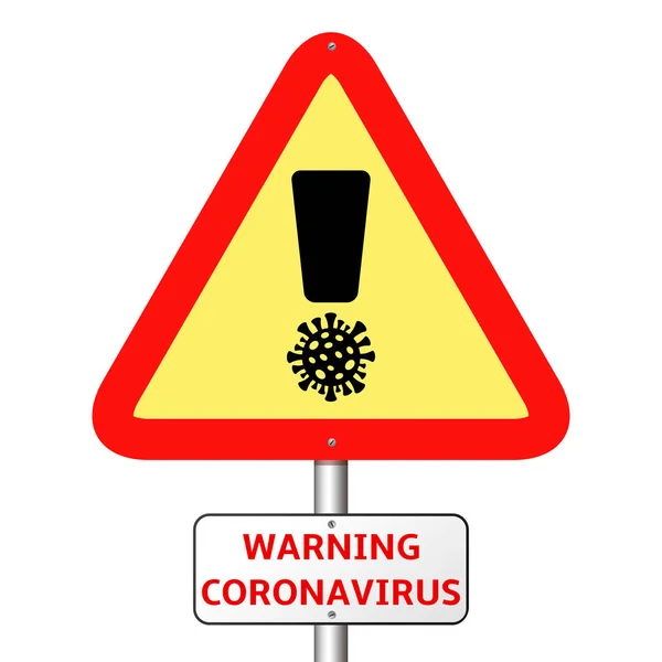 Triangular Prohibition Warning Sign Depicting Exclamation Mark Coronavirus Abstract Shape — Stock Vector