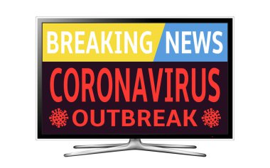 Coronavirus COVID 19 salgını ile akıllı televizyon ekranda son dakika haberi. Vektör illüstrasyonu.