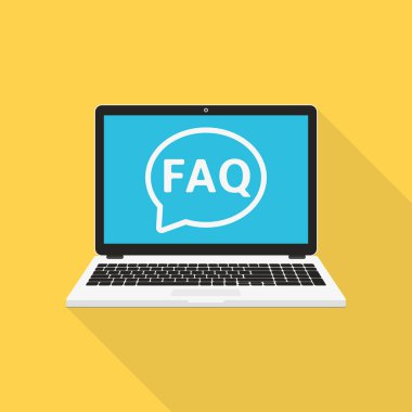 Sıkça Sorulan Sorular çözümü kavramına sahip dizüstü bilgisayar, düz tasarım vektör çizimi