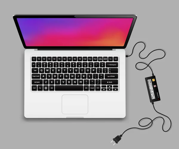 Moderne Laptop Met Oplader Vectorillustratie — Stockvector