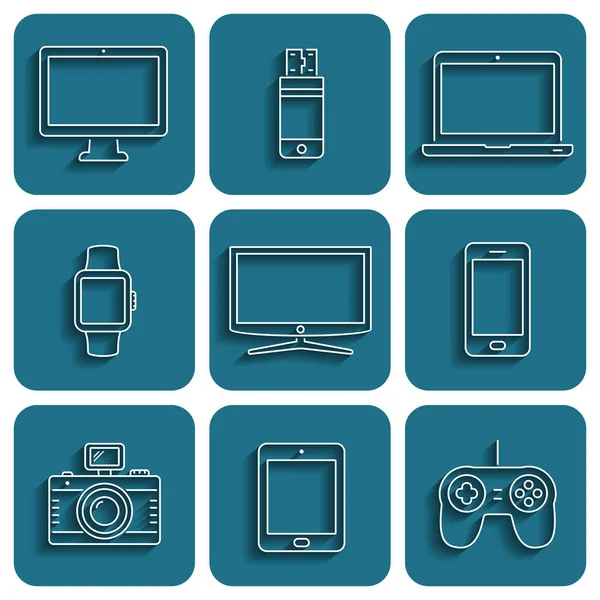 Moderne Digitale Apparaten Elektronische Gadgets Pictogrammen Vectorillustratie — Stockvector