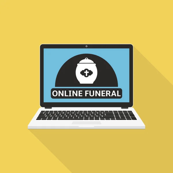 Servicio Funerario Línea Pantalla Del Ordenador Portátil Ilustración Plana Del — Vector de stock