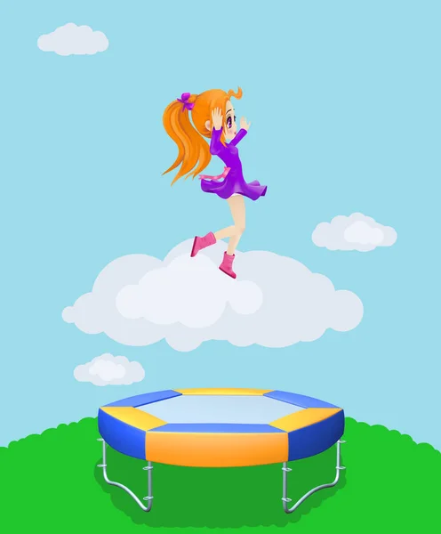 Glad tjej hoppar på studsmattan. — Stockfoto