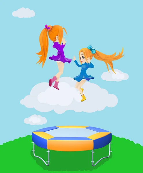 Chicas felices saltando en el trampolín. Ilustración —  Fotos de Stock