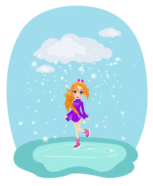 Glückliches Mädchen beim Schlittschuhlaufen auf Eis. — Stockfoto