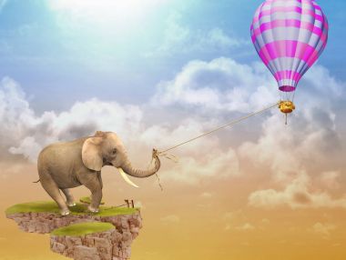 Fil bir hava balonu çizer. 3D çizim