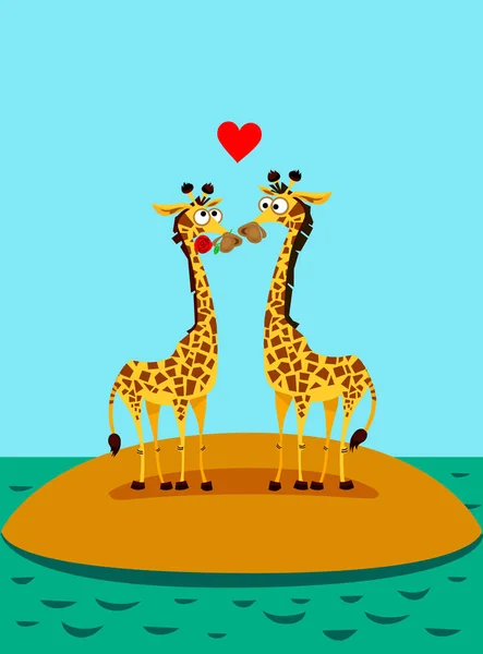 Giraffes in love. Funny vector illustration — Stock Vector