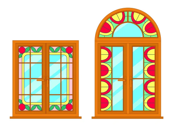 Vector modern windows with stained glass motif. — Stock Vector