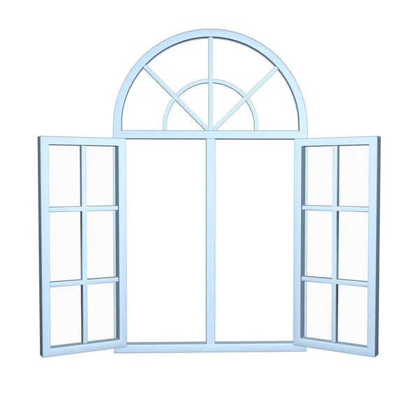 Wide open modern arch window. 3D image isolated on white — Stock Photo, Image