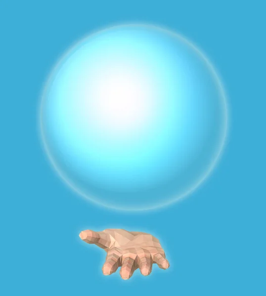 Die menschliche Hand hält einen blauen Ball. 3D-Illustration — Stockfoto
