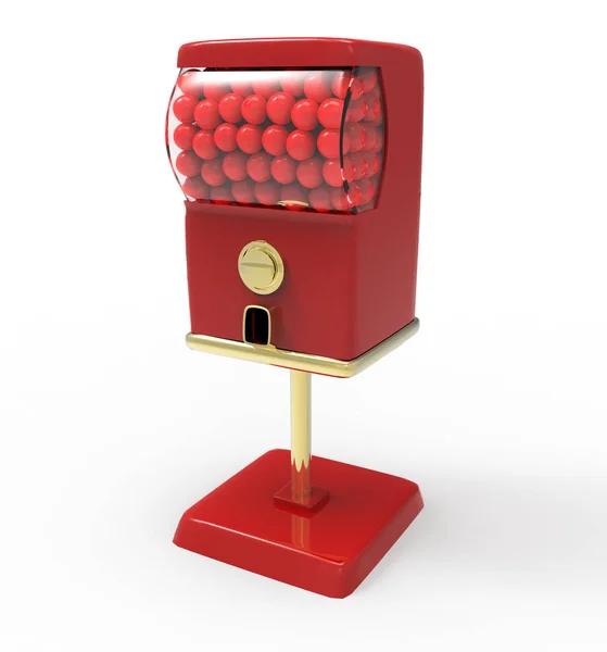 Roter Kaugummikugelautomat mit roten Kaugummikugeln. — Stockfoto
