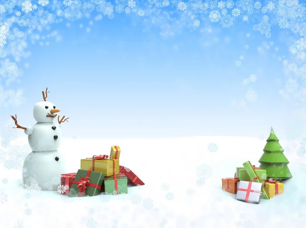 Jul bakgrund med snögubbe. Illustration — Stockfoto