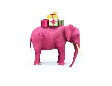 Pembe fil hediye kutuları ile. 3D çizim