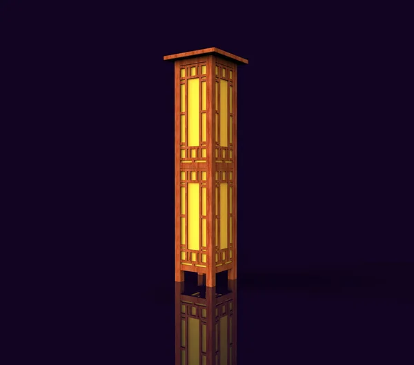 Japanese wooden lamp. 3D image