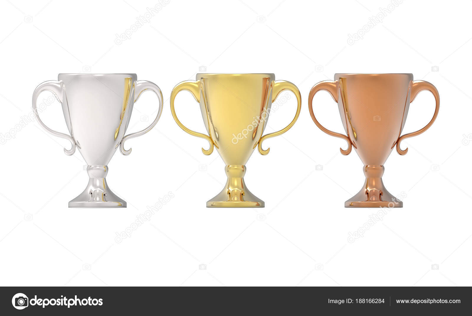 Три Кубка Трофеев, Золото, Серебро И Бронза. Стоковое Фото.