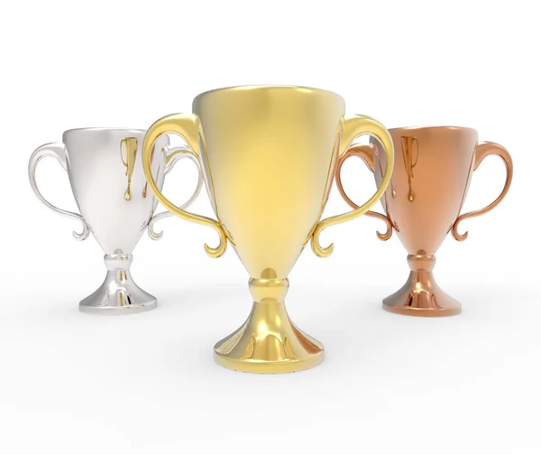 Três troféus de taça, ouro, prata e bronze . — Fotografia de Stock