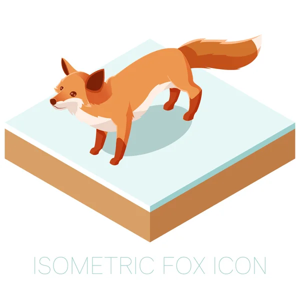 Fox ισομετρική εικονίδιο σε ένα τετράγωνο έδαφος — Διανυσματικό Αρχείο