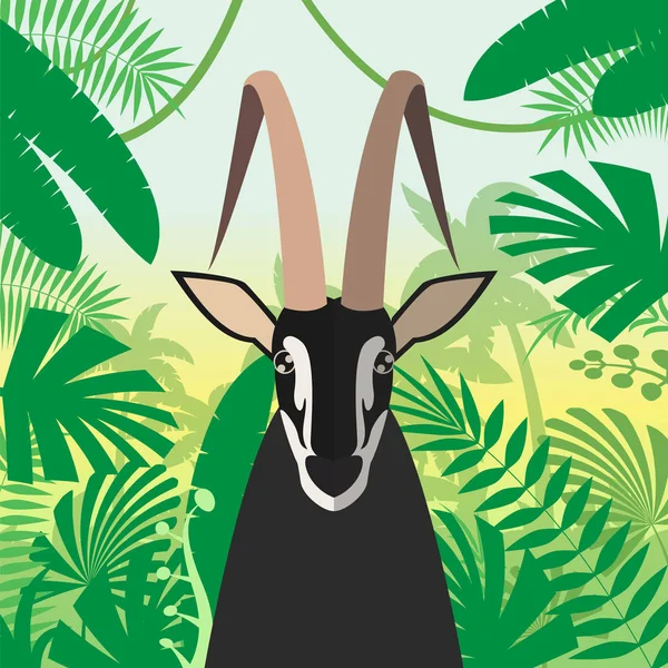 Schwarzer Bock auf Dschungel-Hintergrund — Stockvektor