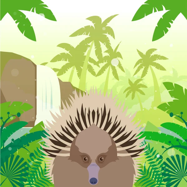 Echidna on the Jungle Background — Stock Vector