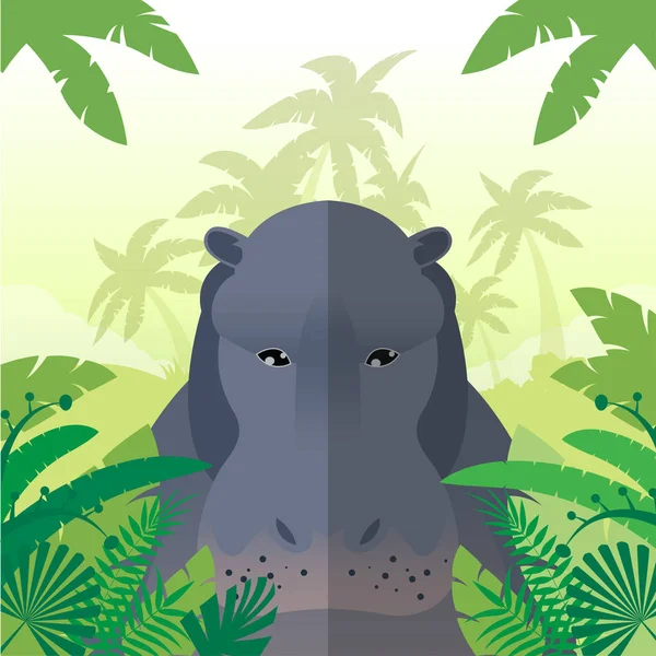 Hippo on the Jungle Background — Stock Vector