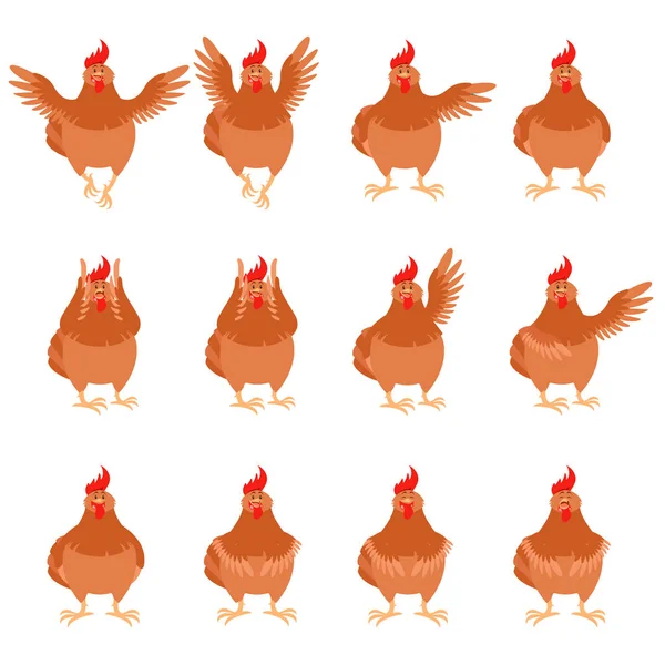 Conjunto de ícones chatos de galinha marrom —  Vetores de Stock